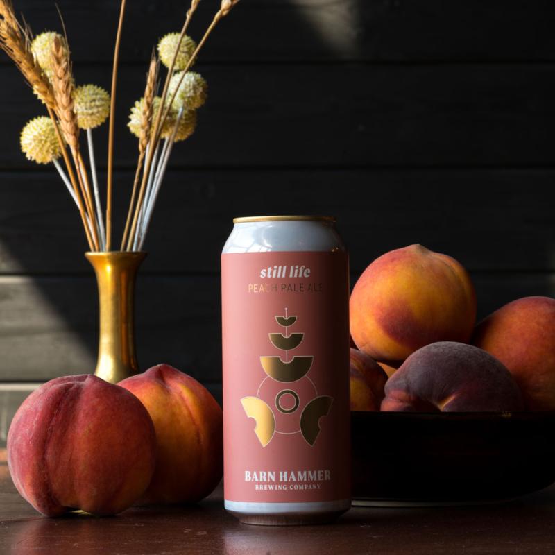 peach still life can and vase